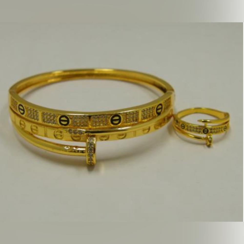 21K Gold Plated Nail Bracelet and Ring Set - Picture 8 of 8